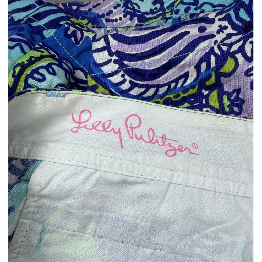 Lilly Pulitzer Shorts Women's 2 Blue Purple  Callahan Tropical Cat Cotton Preppy - Picture 4 of 13